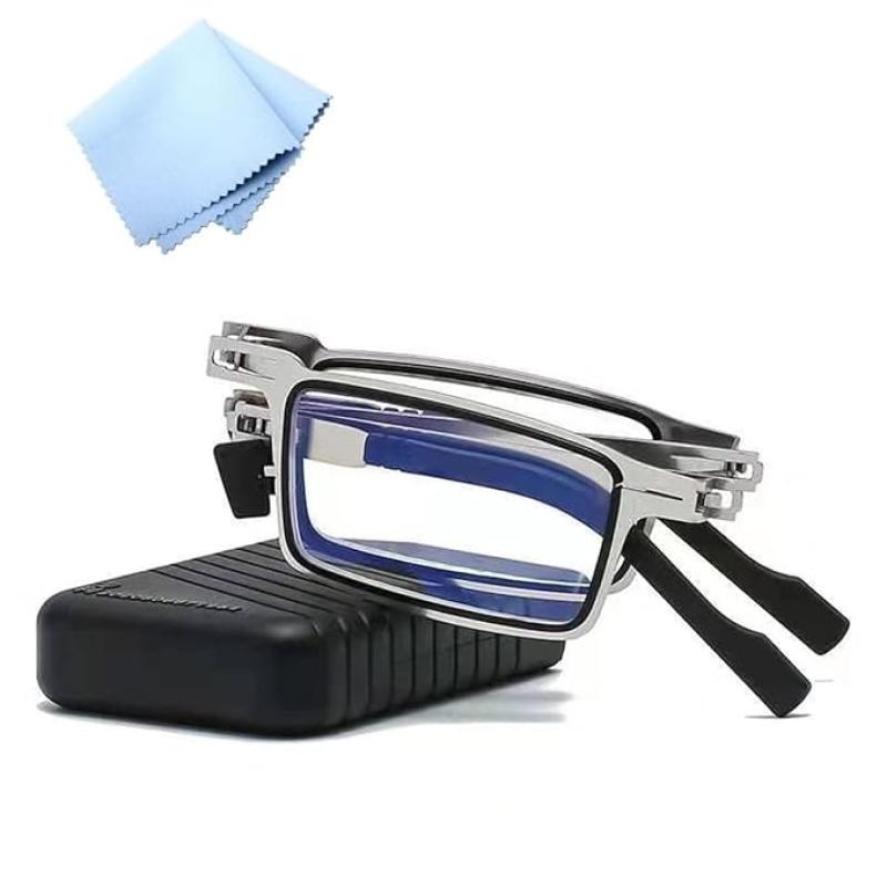 Anti Eyestrain Reading Glasses: Foldable, Screwless Design with Blue Light Filter | Unisex Rectangular Frame | Includes Protective Case
