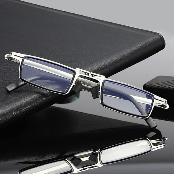 Additional Image - Anti Eyestrain Reading Glasses: Foldable, Screwless Design with Blue Light Filter | Unisex Rectangular Frame | Includes Protective Case
